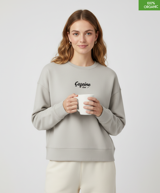 "Cafeine Club" The women's crew neck sweatshirt | Heather Haze | Medium fit | 300gsm