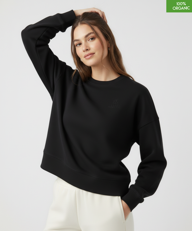 The women's crew neck sweatshirt | Black | Medium fit | 300gsm