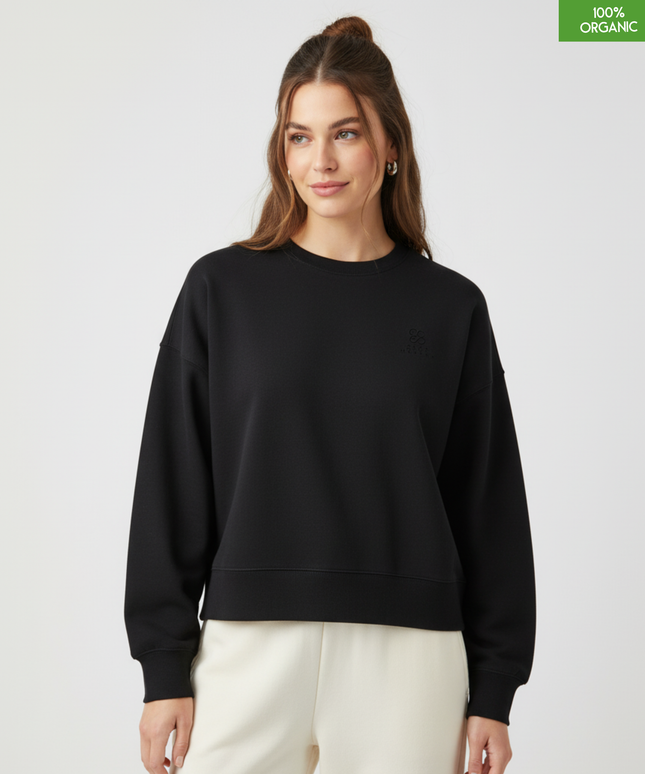 The women's crew neck sweatshirt | Black | Medium fit | 300gsm