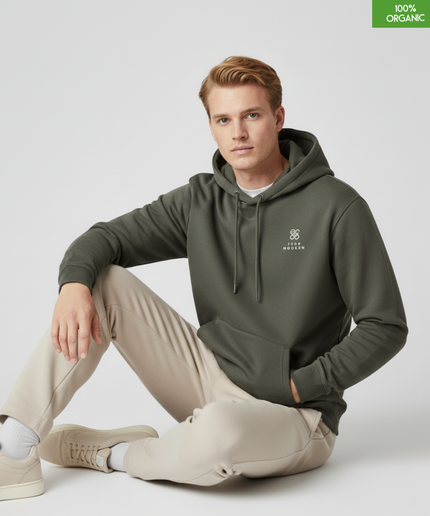 Organic Cotton Hoodie | Khaki | Relaxed Medium Fit.