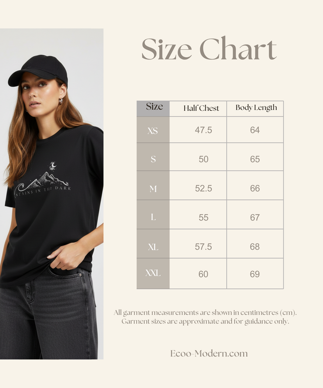 "Mountains in the Dark"  Oversized Fit T-Shirt, Cotton, Heavyweight,Black.