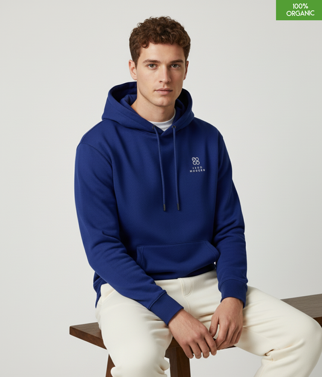 Organic Cotton Hoodie | Worker Blue | Relaxed Medium Fit.