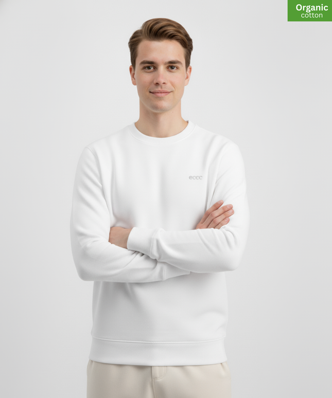 Organic Cotton crewneck sweatshirt | White |  Medium Fit.