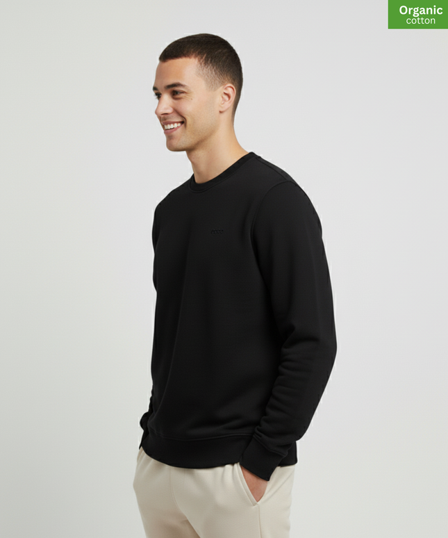 Organic Cotton crewneck sweatshirt | Black |  Medium Fit.