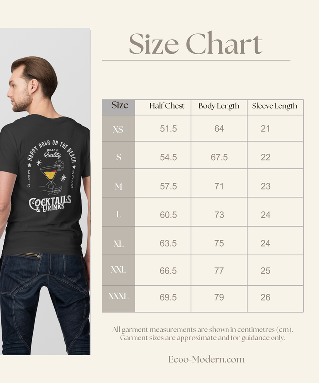 “Happy Hour on the beach-Cocktails & Drinks”   Organic cotton Black T-Shirt  l  Relaxed Fit, Heavy Weight, 240 GSM