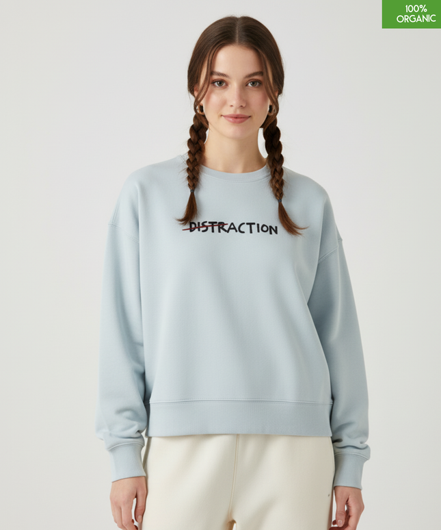 "DISTRACTION". The women's crew neck sweatshirt | Blue Ice | Medium fit | 300gsm