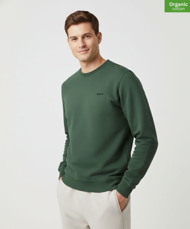 Organic Cotton crewneck sweatshirt | Bottle Green |  Medium Fit.