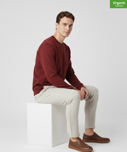 Organic Cotton crewneck sweatshirt | Burgundy |  Medium Fit.