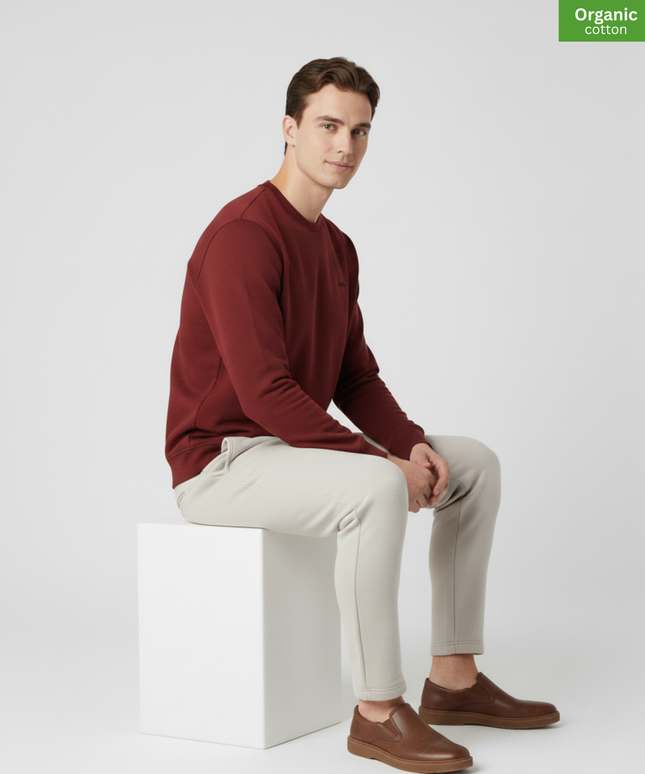 Organic Cotton crewneck sweatshirt | Burgundy |  Medium Fit.