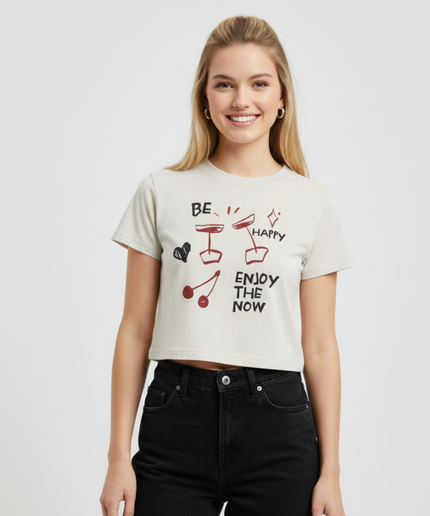 "Be Happy Enjoy"   Boxy Oversized Fit, Heavy Weight, 240 GSM