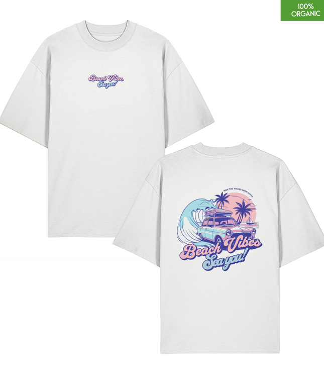 “Beach Vibes Sea You!” Retro Surf Car Oversized T-Shirt