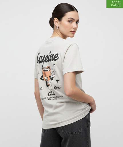 "Caffeine Club" Boxy Oversized Fit T-Shirt, Cotton, Heavyweight.