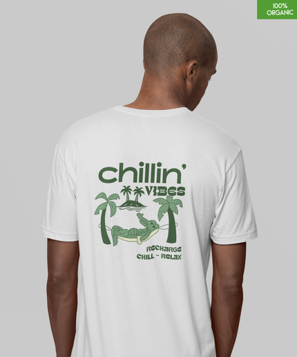 “Chillin'vibes”   Organic cotton T-Shirt  l  White  l  Medium Fit l  Mid Weight