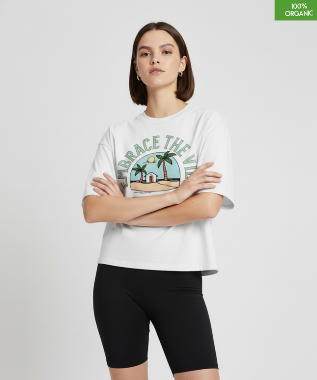 "EMBRACE THE VIBE"  Cropped T-Shirt | Relaxed fit | Organic cotton and premium construction.