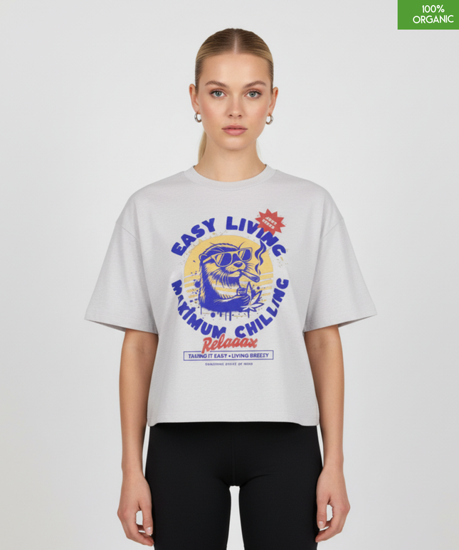 "Easy Living, Maximum Chilling"  Cropped T-Shirt | Relaxed fit | Organic cotton and premium construction.
