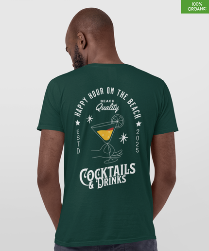 “Happy Hour on the beach-Cocktails & Drinks”   Organic cotton Glazed Green T-Shirt  l  Relaxed Fit, Heavy Weight, 240 GSM