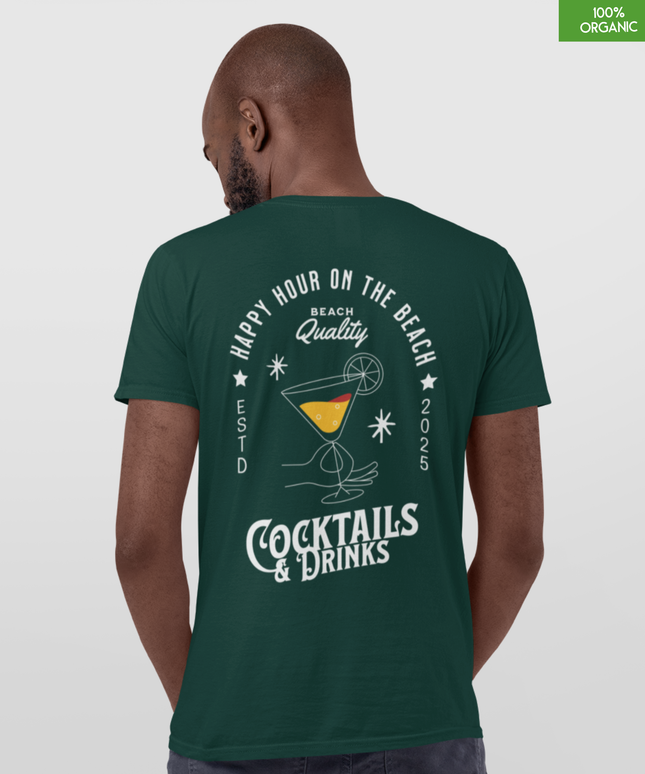 “Happy Hour on the beach-Cocktails & Drinks”   Organic cotton Glazed Green T-Shirt  l  Relaxed Fit, Heavy Weight, 240 GSM