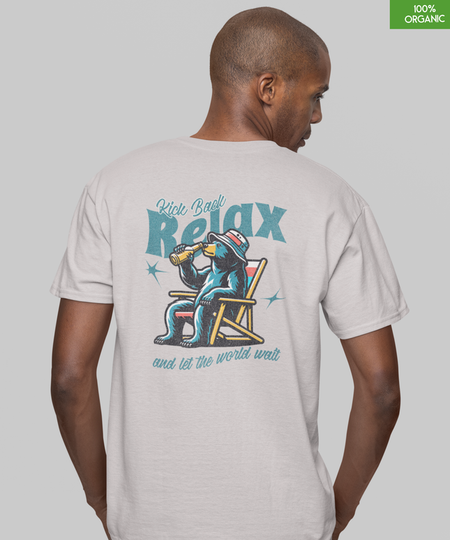 “Kick Back - Relax”   Organic cotton T-Shirt  l  Cool Heather Grey l  Medium Fit l  Mid Weight