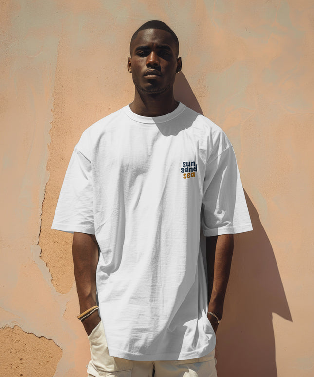 Oversized“Sun Sand Sea” Beach Day Graphic Organic Cotton T-Shirt