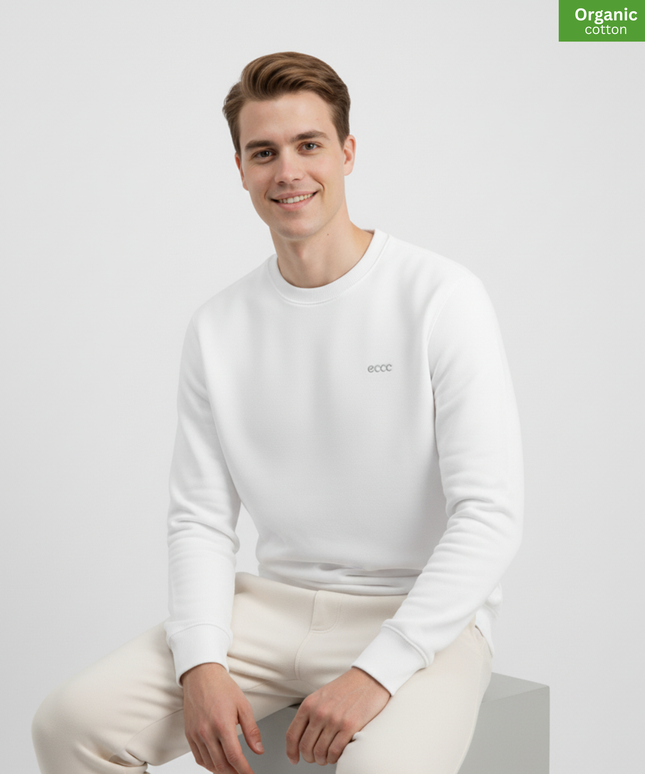 Organic Cotton crewneck sweatshirt | White |  Medium Fit.
