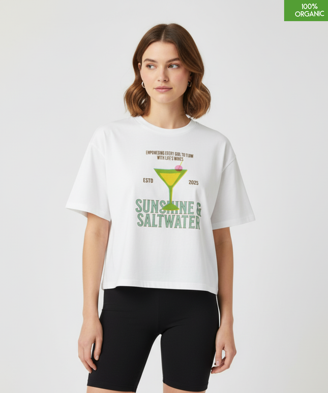 "SUNSIHEN & SALTWATER"  Cropped T-Shirt | Relaxed fit | Organic cotton and premium construction.