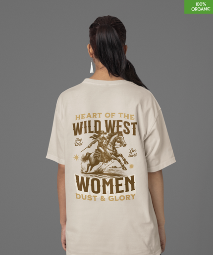 “Heart of the Wild West” Cowgirl Graphic Oversized T-Shirt — Dust & Glory Edition
