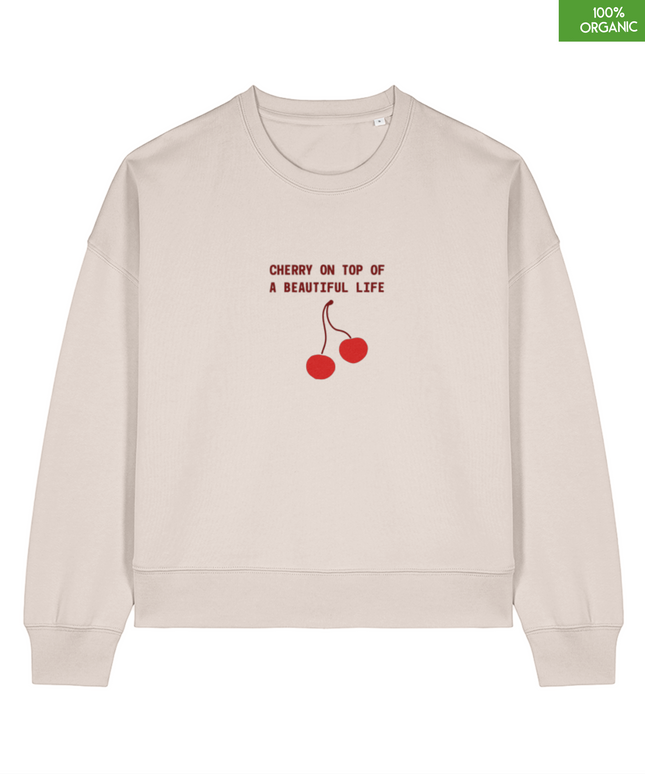 "Cherry on top of a beautiful life " The women's crew neck sweatshirt | Eco-Heather | Medium fit | 300gsm