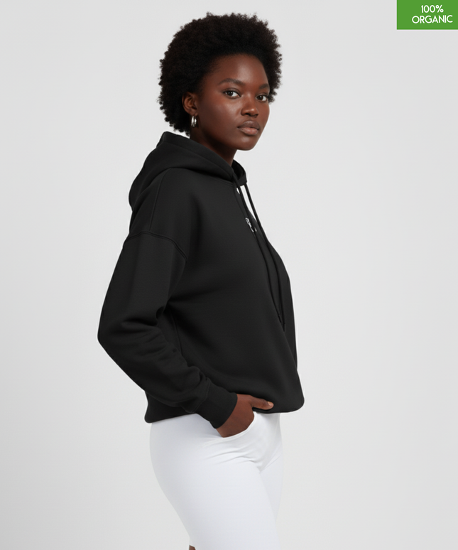 Organic cotton Hoodie sweatshirt | Colour Black | Medium fit .