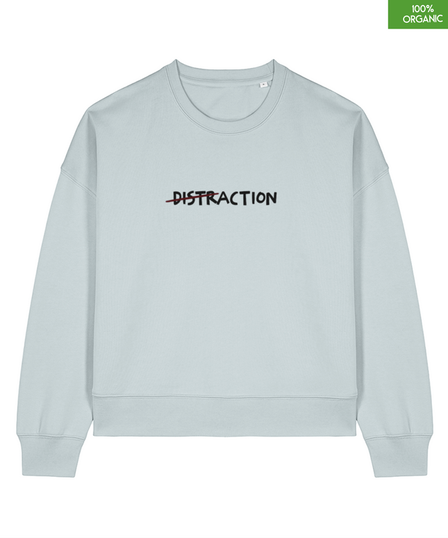 "DISTRACTION". The women's crew neck sweatshirt | Blue Ice | Medium fit | 300gsm