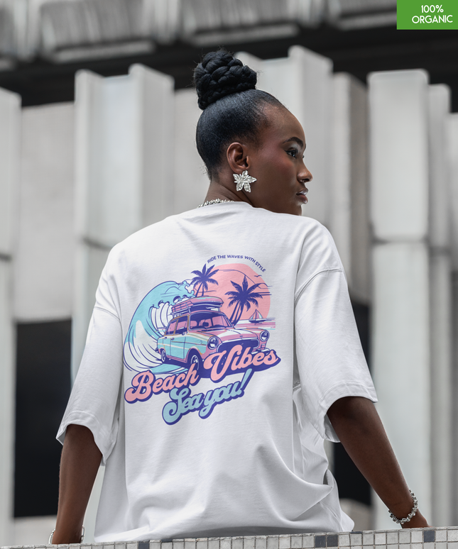 “Beach Vibes Sea You!” Retro Surf Car Oversized T-Shirt