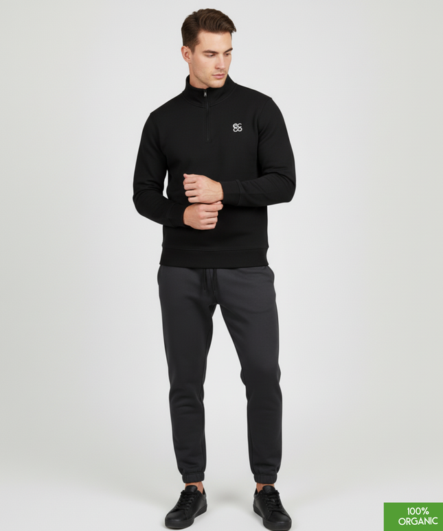 The quarter zip sweatshirt | Black | Medium Fit | 280gsm