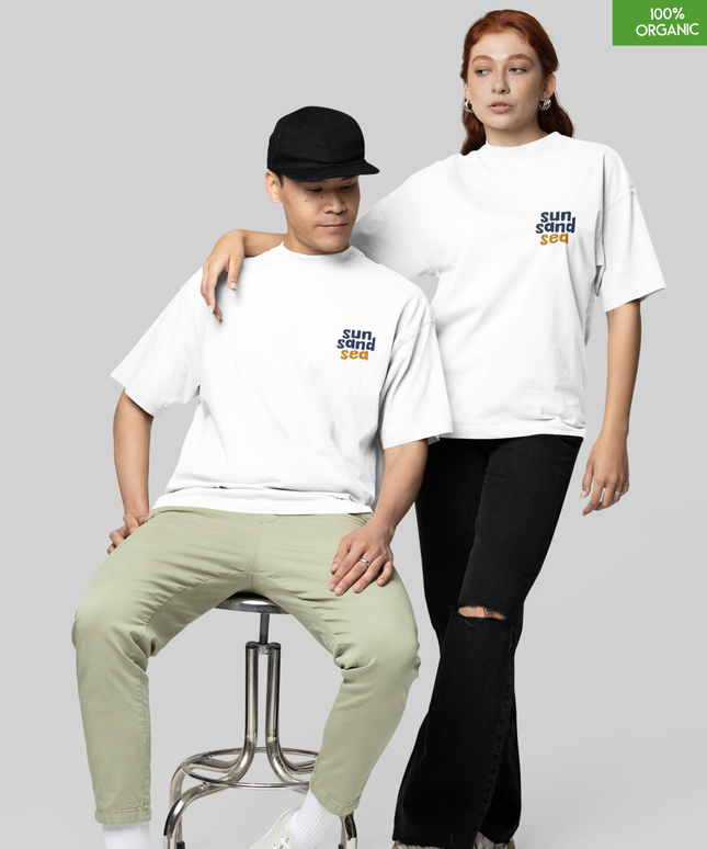 Oversized“Sun Sand Sea” Beach Day Graphic Organic Cotton T-Shirt