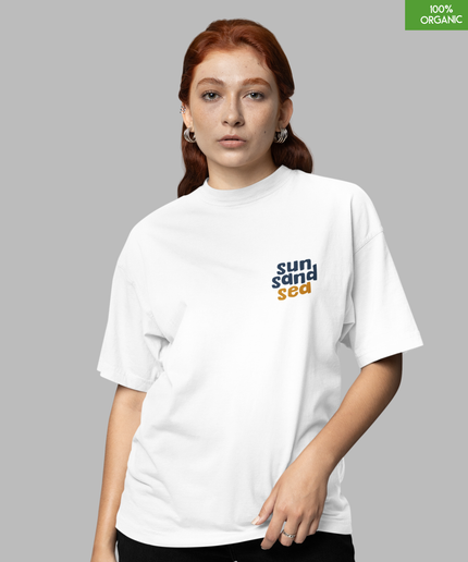 Oversized“Sun Sand Sea” Beach Day Graphic Organic Cotton T-Shirt