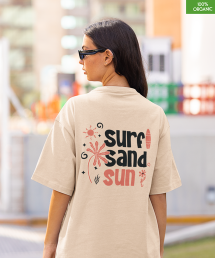 “Surf Sand Sun” Oversized Beach Graphic T-Shirt