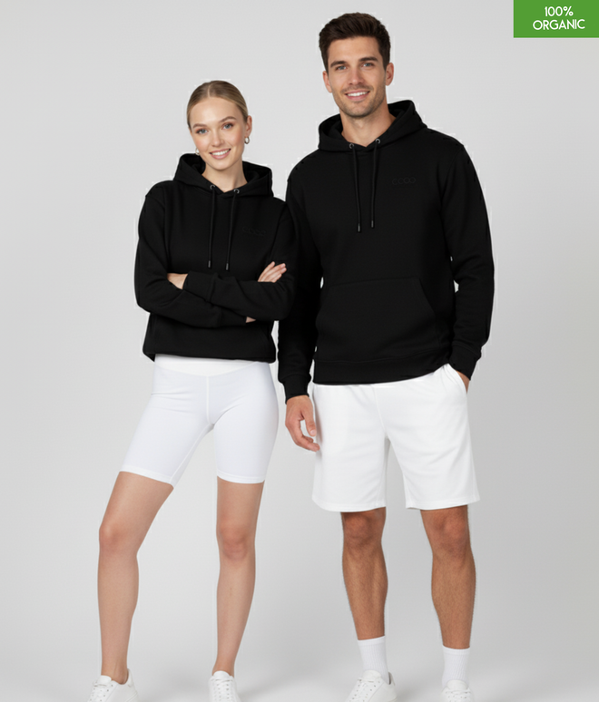 Organic Cotton Hoodie | Black | Relaxed Medium Fit.