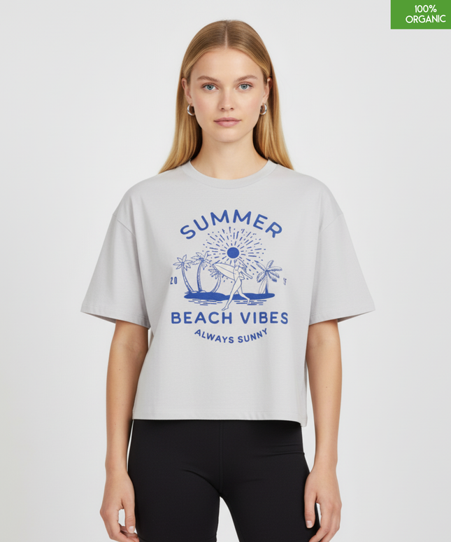 "Summer - Beach vibes" Beach lover Cropped T-Shirt | Relaxed fit | Organic cotton and premium construction.