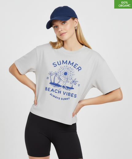 "Summer - Beach vibes" Beach lover Cropped T-Shirt | Relaxed fit | Organic cotton and premium construction.