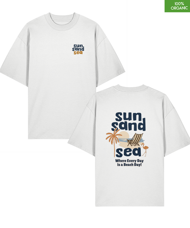 Oversized“Sun Sand Sea” Beach Day Graphic Organic Cotton T-Shirt