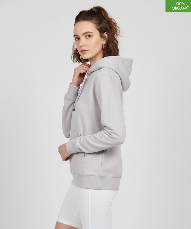 Organic Cotton Hoodie | Cool Heather Grey | Relaxed Medium Fit.