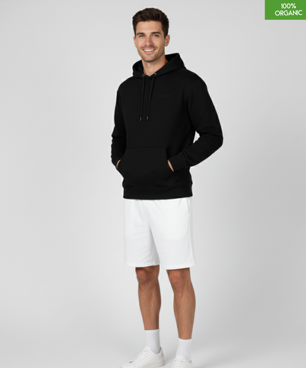 Organic Cotton Hoodie | Black | Relaxed Medium Fit.